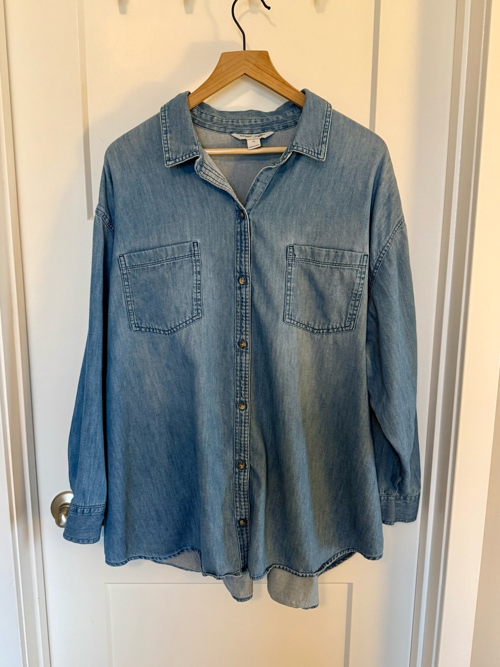 Light Blue Denim Boyfriend Button-Up Shirt for Women’s - Old Navy